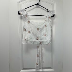 Floral eyelet tieback crop top